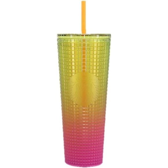 Starbucks Other - Starbucks Cold Cup Tumbler Venti 24 oz Summer 2022 Lemon Yellow & Pink Gradient
